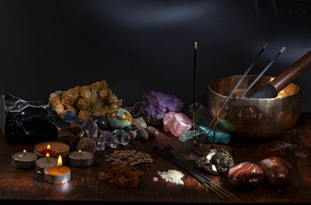 Amulets and crystals for ritual of abundance